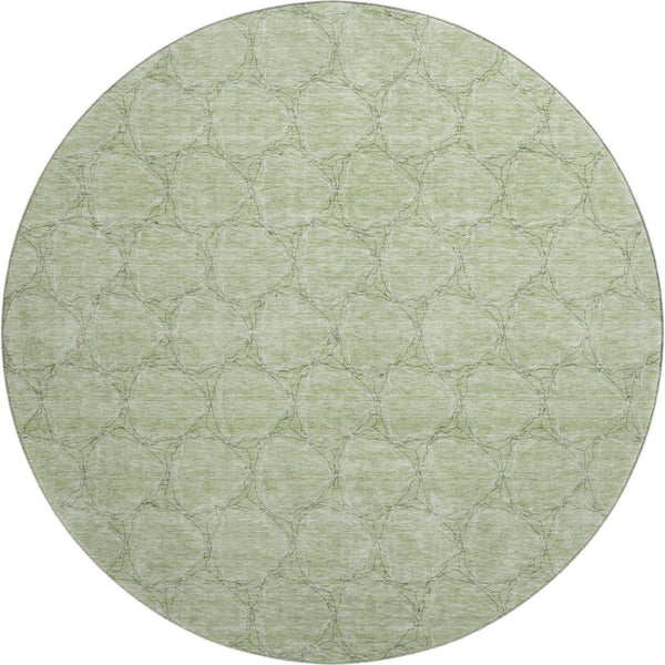 HomeRoots 8' Artichoke Green and Ivory Geometric Washable Round Rug - UV Protection, Stain Resistant, Stylish Decor 676029