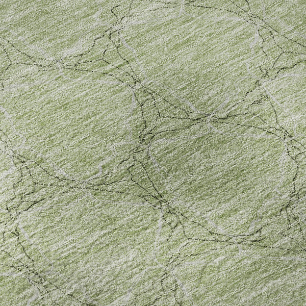 HomeRoots 8' Artichoke Green and Ivory Geometric Washable Round Rug - UV Protection, Stain Resistant, Stylish Decor 676029