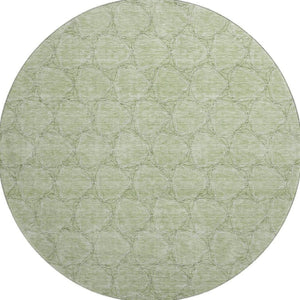 HomeRoots 8' Artichoke Green and Ivory Geometric Washable Round Rug - UV Protection, Stain Resistant, Stylish Decor 676029