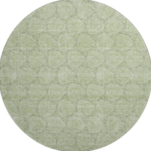HomeRoots 8' Artichoke Green and Ivory Geometric Washable Round Rug - UV Protection, Stain Resistant, Stylish Decor 676029