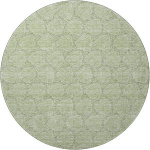 HomeRoots 8' Artichoke Green and Ivory Geometric Washable Round Rug - UV Protection, Stain Resistant, Stylish Decor 676029