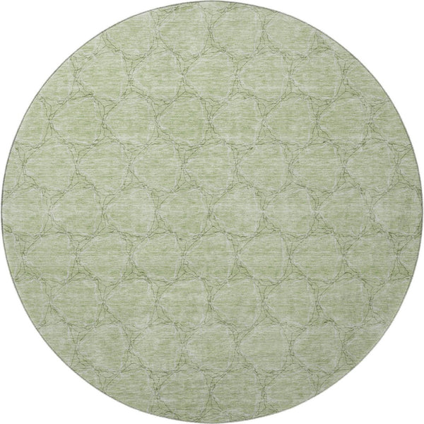 HomeRoots 8' Artichoke Green and Ivory Geometric Washable Round Rug - UV Protection, Stain Resistant, Stylish Decor 676029