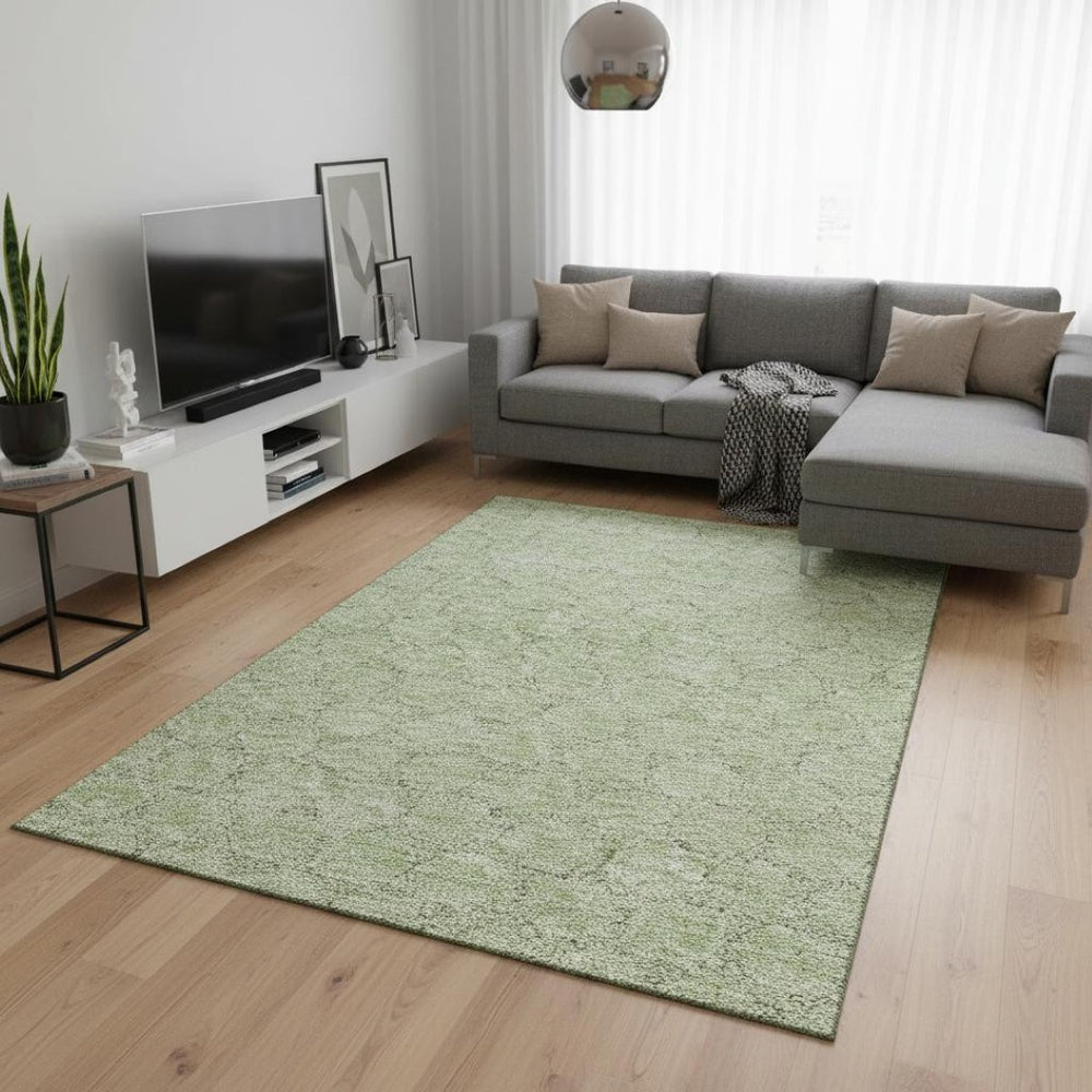 HomeRoots 9' X 12' Artichoke Green Geometric Area Rug - Washable, UV-Protected, Stain-Resistant & Soft Comfort 676031