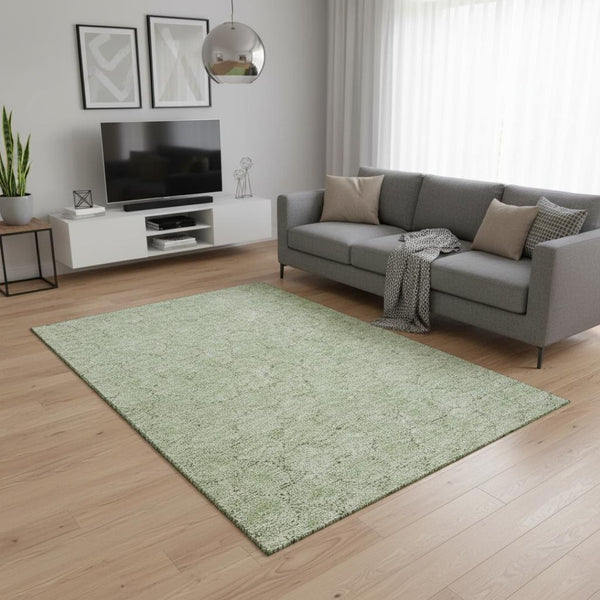 HomeRoots 10' X 14' Artichoke Green & Ivory Geometric Washable Rug - Durable, UV-Protected & Stylish Design 676032