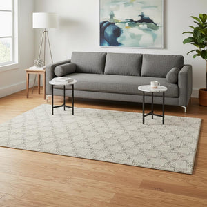 HomeRoots 5' X 8' Beige And Brown Geometric Area Rug - Washable, UV Protected, Ideal for Family Spaces! 676034