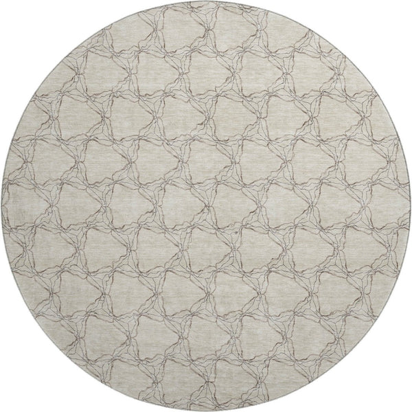 HomeRoots 8' Beige and Brown Geometric Round Rug – Washable, UV Protected, Stylish and Durable for Every Space! 676035