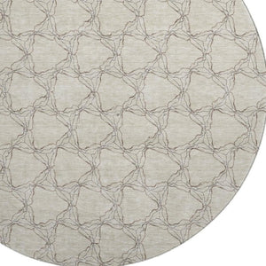 HomeRoots 8' Beige and Brown Geometric Round Rug – Washable, UV Protected, Stylish and Durable for Every Space! 676035