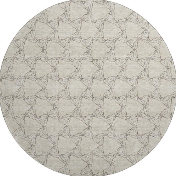 HomeRoots 8' Beige and Brown Geometric Round Rug – Washable, UV Protected, Stylish and Durable for Every Space! 676035