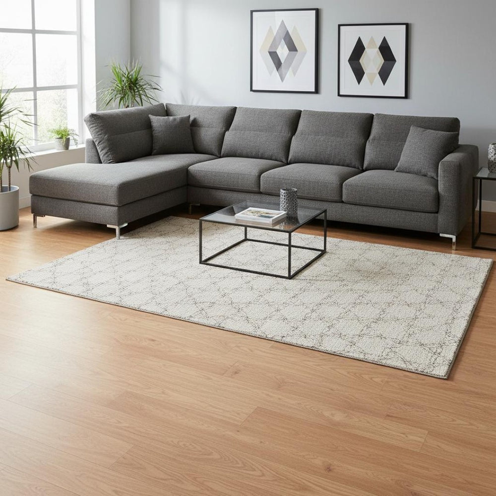HomeRoots 9' X 12' Beige & Brown Geometric Area Rug - Washable, UV Protected, Durable & Stylish for Homes 676037