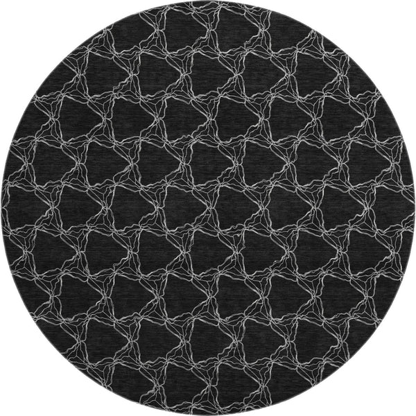HomeRoots 8' Stylish Black and Ivory Geometric Round Rug – Washable, UV-Protected, Perfect for Busy Homes! 676041