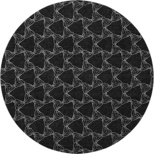 HomeRoots 8' Stylish Black and Ivory Geometric Round Rug – Washable, UV-Protected, Perfect for Busy Homes! 676041