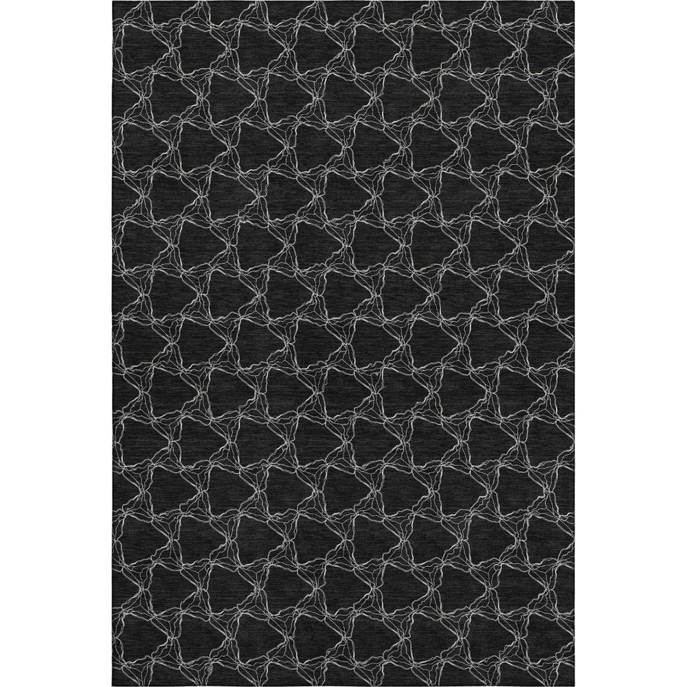 HomeRoots 8' X 10' Black And Ivory Geometric Area Rug – Washable, UV-Protected, Ideal for High-Traffic Spaces! 676042