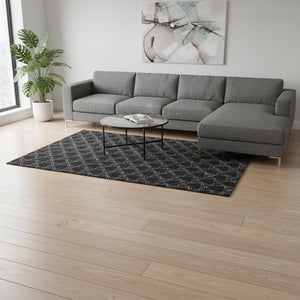 HomeRoots 9' X 12' Stunning Black and Ivory Geometric Area Rug - Washable, UV-Protected, Family-Friendly Design 676043