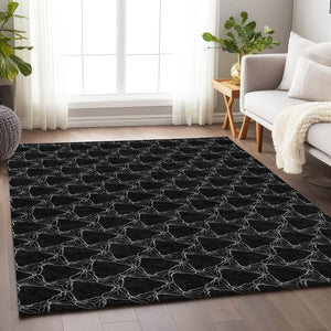 HomeRoots 9' X 12' Stunning Black and Ivory Geometric Area Rug - Washable, UV-Protected, Family-Friendly Design 676043