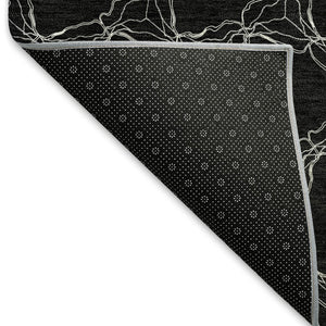 HomeRoots 9' X 12' Stunning Black and Ivory Geometric Area Rug - Washable, UV-Protected, Family-Friendly Design 676043