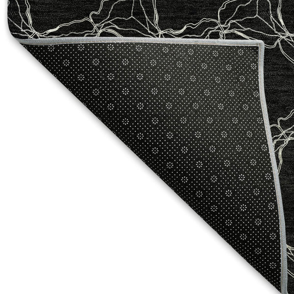 HomeRoots 9' X 12' Stunning Black and Ivory Geometric Area Rug - Washable, UV-Protected, Family-Friendly Design 676043