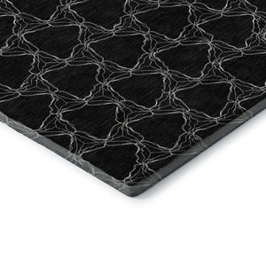 HomeRoots 9' X 12' Stunning Black and Ivory Geometric Area Rug - Washable, UV-Protected, Family-Friendly Design 676043