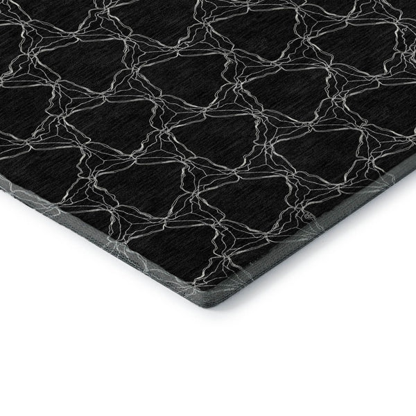 HomeRoots 9' X 12' Stunning Black and Ivory Geometric Area Rug - Washable, UV-Protected, Family-Friendly Design 676043