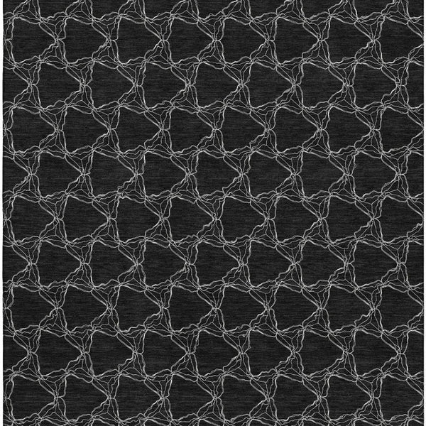 HomeRoots 9' X 12' Stunning Black and Ivory Geometric Area Rug - Washable, UV-Protected, Family-Friendly Design 676043