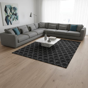 HomeRoots 10' X 14' Modern Black & Ivory Geometric Washable Area Rug with UV Protection for Busy Homes 676044