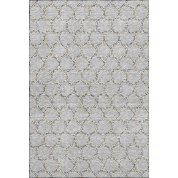 HomeRoots 5' X 8' Gray and Gold Geometric Area Rug – Durable, Washable, UV-Protected for Stylish Living Spaces 676046