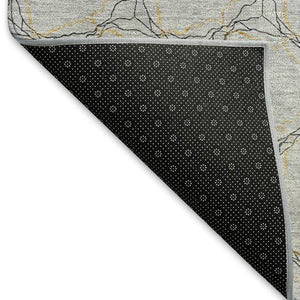 HomeRoots 5' X 8' Gray and Gold Geometric Area Rug – Durable, Washable, UV-Protected for Stylish Living Spaces 676046