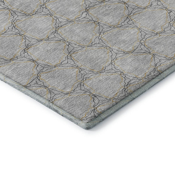 HomeRoots 5' X 8' Gray and Gold Geometric Area Rug – Durable, Washable, UV-Protected for Stylish Living Spaces 676046