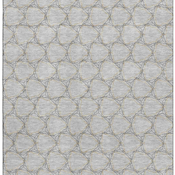 HomeRoots 5' X 8' Gray and Gold Geometric Area Rug – Durable, Washable, UV-Protected for Stylish Living Spaces 676046