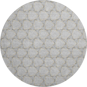 HomeRoots 8' Gray and Gold Geometric Washable Round Rug - Durable, Stain-Resistant, UV-Protected & Stylish! 676047