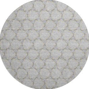 HomeRoots 8' Gray and Gold Geometric Washable Round Rug - Durable, Stain-Resistant, UV-Protected & Stylish! 676047