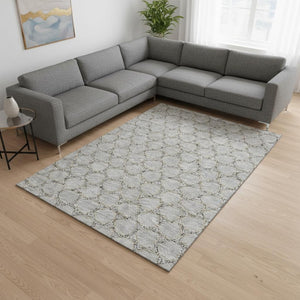 HomeRoots 8' X 10' Gray and Gold Geometric Area Rug - Washable, UV-Protected, Perfect for High-Traffic Spaces! 676048