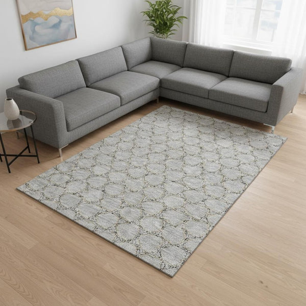 HomeRoots 8' X 10' Gray and Gold Geometric Area Rug - Washable, UV-Protected, Perfect for High-Traffic Spaces! 676048