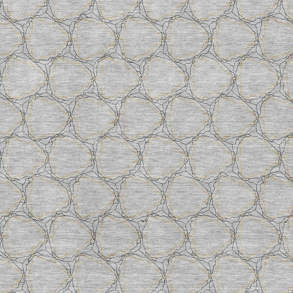 HomeRoots 9' X 12' Gray and Gold Geometric Area Rug - Washable, UV-Protected, Stylish for Modern Spaces 676049
