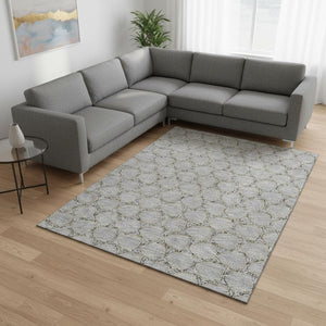 HomeRoots 10' X 14' Gray and Gold Geometric Washable Area Rug with UV Protection for High-Traffic Spaces 676050