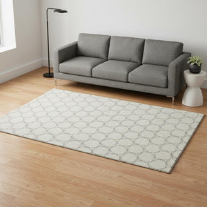 HomeRoots 5' X 8' Ivory & Charcoal Geometric Area Rug - Washable, UV Protected, Perfect for Busy Households! 676052
