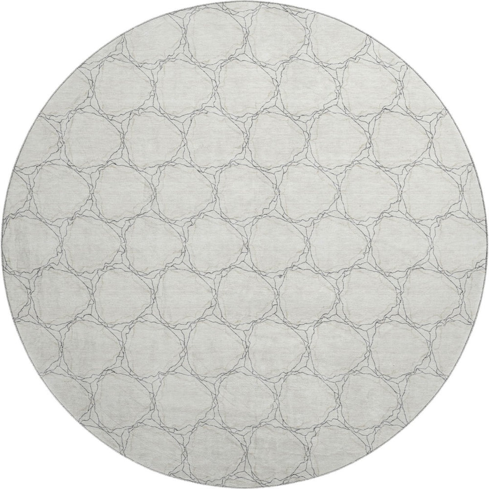 HomeRoots 8' Ivory and Charcoal Geometric Washable Round Rug - Stylish, Durable, UV-Protected for Any Space 676053