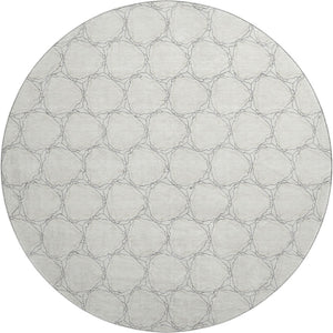 HomeRoots 8' Ivory and Charcoal Geometric Washable Round Rug - Stylish, Durable, UV-Protected for Any Space 676053