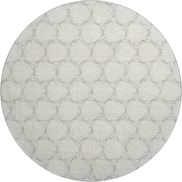 HomeRoots 8' Ivory and Charcoal Geometric Washable Round Rug - Stylish, Durable, UV-Protected for Any Space 676053