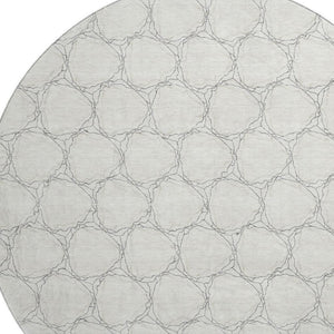 HomeRoots 8' Ivory and Charcoal Geometric Washable Round Rug - Stylish, Durable, UV-Protected for Any Space 676053