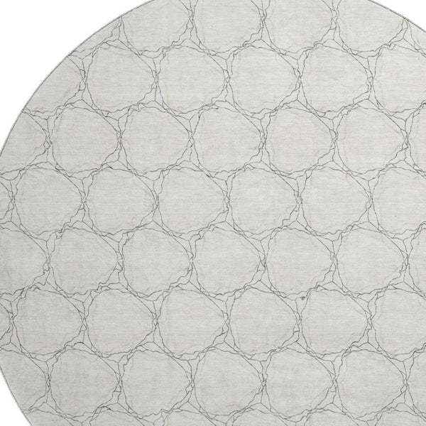 HomeRoots 8' Ivory and Charcoal Geometric Washable Round Rug - Stylish, Durable, UV-Protected for Any Space 676053