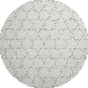 HomeRoots 8' Ivory and Charcoal Geometric Washable Round Rug - Stylish, Durable, UV-Protected for Any Space 676053