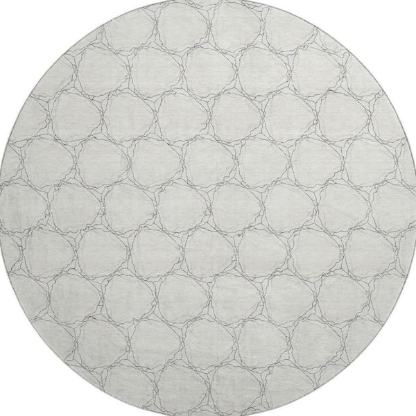 HomeRoots 8' Ivory and Charcoal Geometric Washable Round Rug - Stylish, Durable, UV-Protected for Any Space 676053