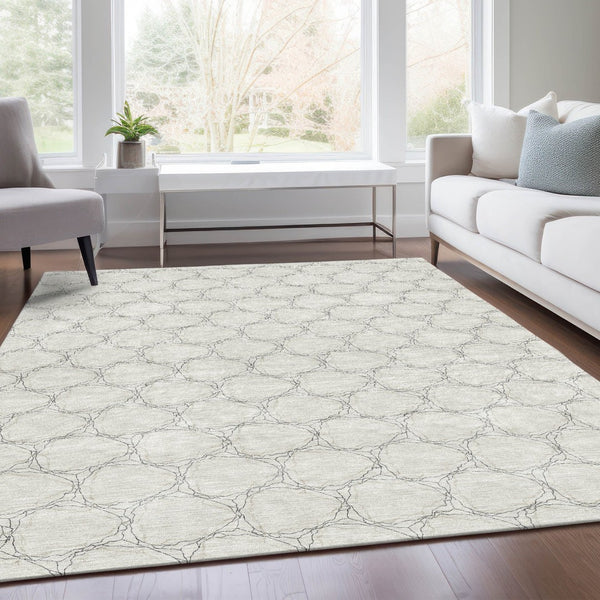 HomeRoots 8' X 10' Washable Ivory & Charcoal Geometric Area Rug with UV Protection for Modern Homes 676054