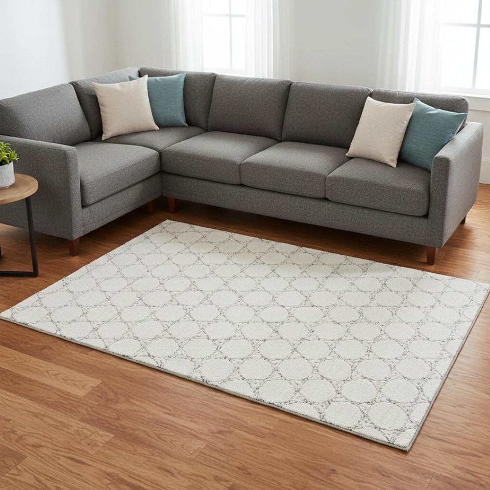 HomeRoots 9' X 12' Ivory & Charcoal Geometric Area Rug - Washable, UV-Protected, Perfect for Families & Pets! 676055