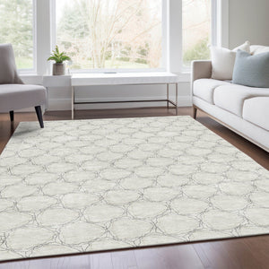 HomeRoots 9' X 12' Ivory & Charcoal Geometric Area Rug - Washable, UV-Protected, Perfect for Families & Pets! 676055