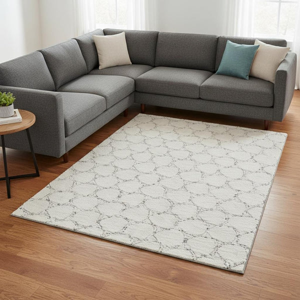 HomeRoots 10' X 14' Ivory and Charcoal Geometric Area Rug - Washable, UV Protected, Perfect for Busy Homes! 676056