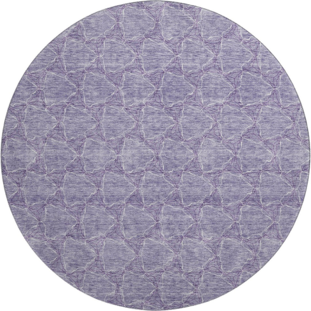 HomeRoots 8' Modern Lavender and Ivory Geometric Round Rug - Washable, UV Protected, Stain Resistant Design 676059
