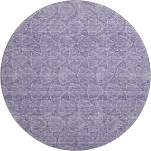 HomeRoots 8' Modern Lavender and Ivory Geometric Round Rug - Washable, UV Protected, Stain Resistant Design 676059