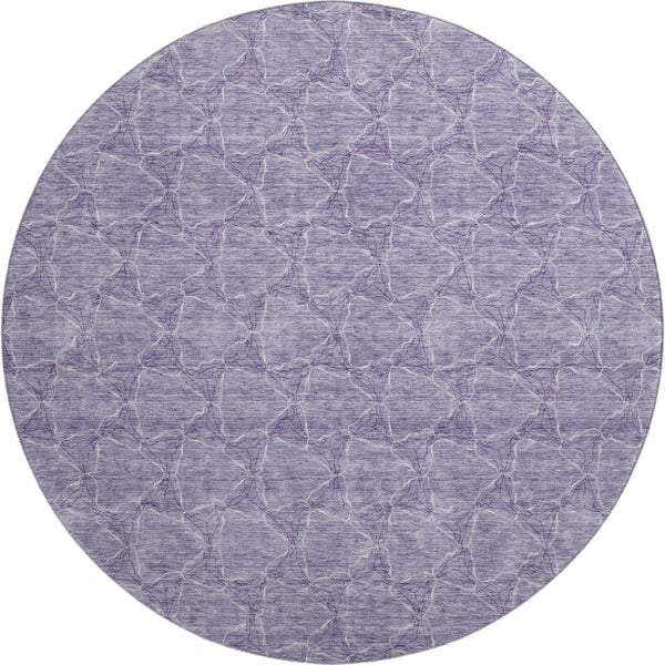 HomeRoots 8' Modern Lavender and Ivory Geometric Round Rug - Washable, UV Protected, Stain Resistant Design 676059