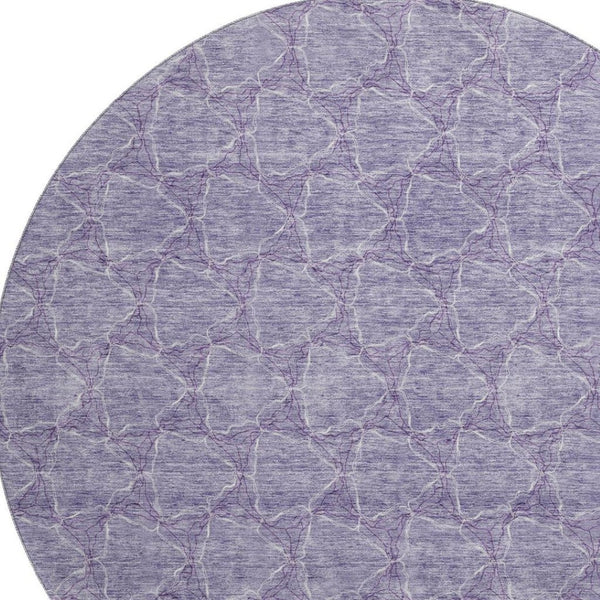 HomeRoots 8' Modern Lavender and Ivory Geometric Round Rug - Washable, UV Protected, Stain Resistant Design 676059